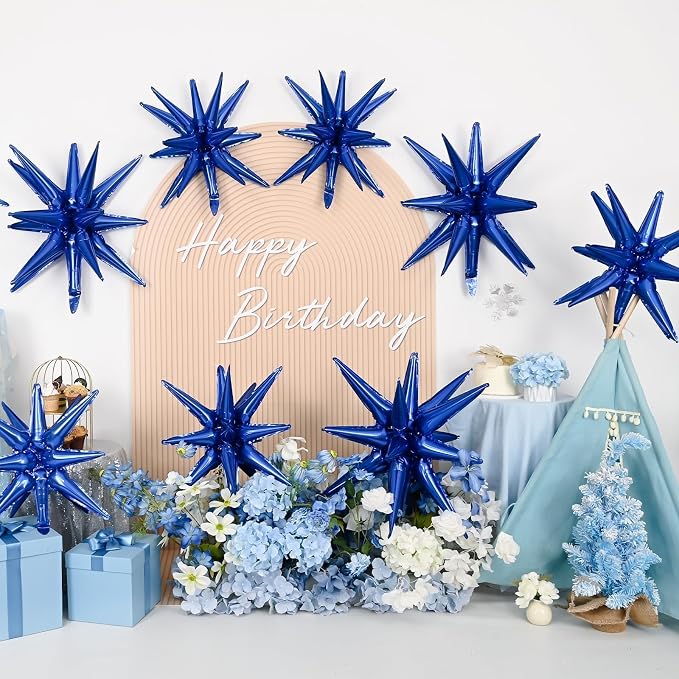 9Pcs Navy Blue Star Balloons, Large Explosion Star Foil Balloons, Metallic Blue - Image 3