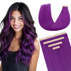 DOORES Hair Extensions Real Human Hair, Purple 22 Inch 30g 10pcs, Tape in Hair Extensions Real Human Hair Seamless Straight Remy Hair Extensions Tape ins