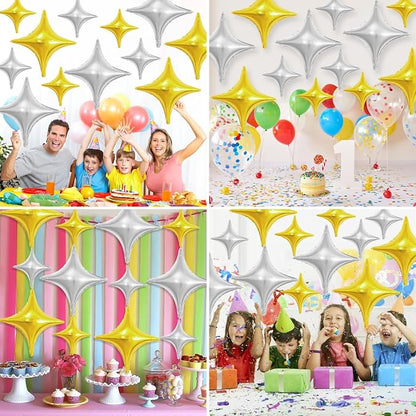Gold Silver Star Balloons, 26Inch and 10Inch Gold Silver Quadrangle Helium - Image 3