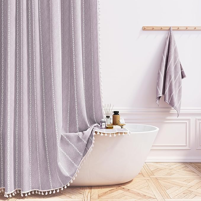 72x78 Long Boho Farmhouse Linen Heavy Duty Shower Curtain, Lavender | Tall Size by ShowerCurtain