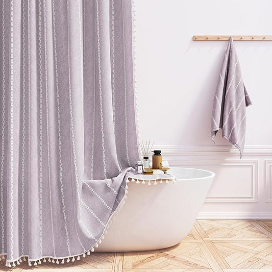 Small Boho Linen Heavy Duty Cloth Shower Curtain Set, Lavender | Stall Size by ShowerCurtain