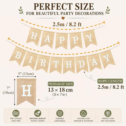 Uniwish Happy Birthday Burlap Banner Neutral Birthday Party Decorations | - Image 2