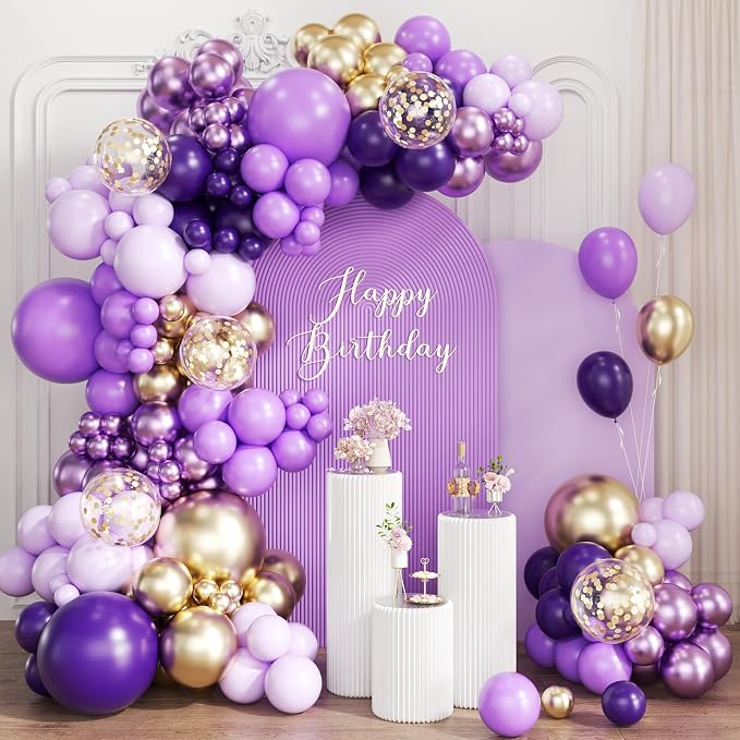 Purple and Gold balloon Arch Kit, Wedding Graduation Birthday Party Decorations by Unknown