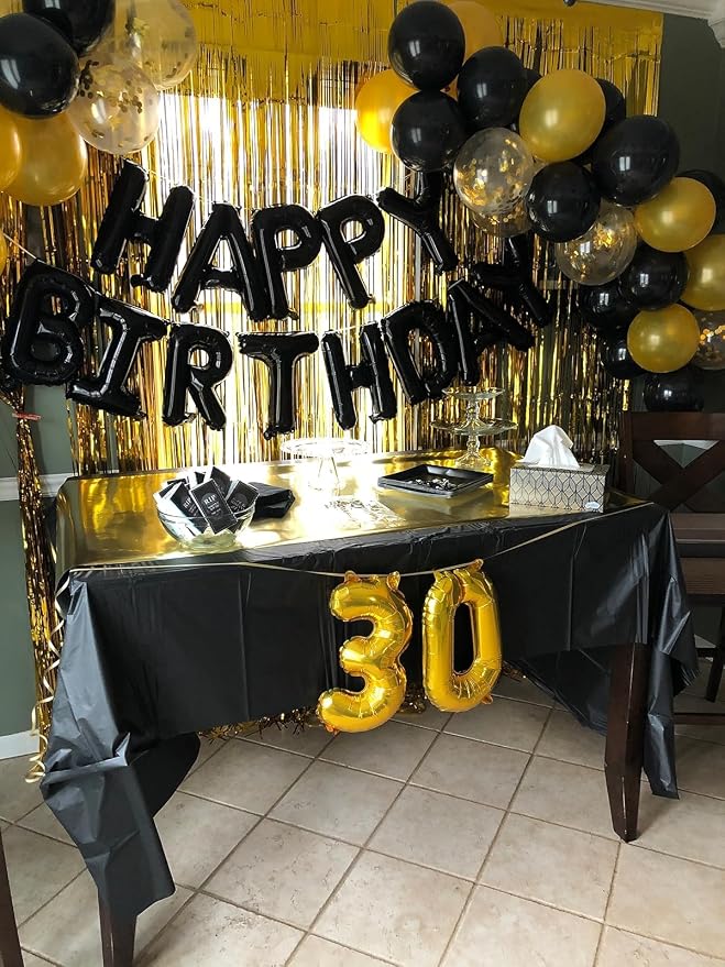 Black Happy Birthday Balloon Banner, 16 Inch Foil Mylar Happy Birthday Balloons - Image 5