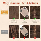 Rich Choices Human Hair Toppers for Women-100% Real Remy Hair Topper with 3D 360°Bang-Upgraded 150% Density 9 * 12CM Lace Base-Clip in Hairs topper for Thinning Hairs-12Inch #2R Chocolate Brown