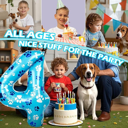 40 Inch Blue Dog Paw Birthday Balloons, Number 4 Balloons - Image 5