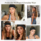 Black Headbands for Women Non-Slip Elastic Hair Bands, 6 Pack Stretchy Soft Cloth Sweat Bands, Fabric Workout Headband, Fashion Head Bands for Yoga Running Sports