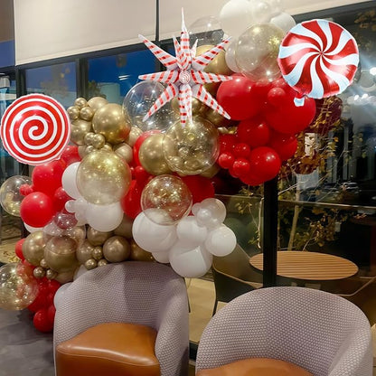 Red and Gold Christmas Balloon Set, 12 Inch Matte Red Metallic Gold Confetti - Image 5