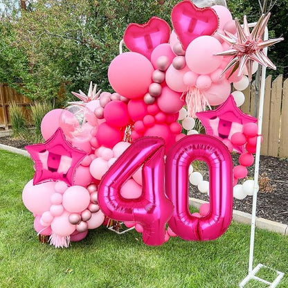 40 Inch Number Balloon Hot Pink 40 Set Pink Theme 40th Birthday Decor 10Pcs | - Image 3
