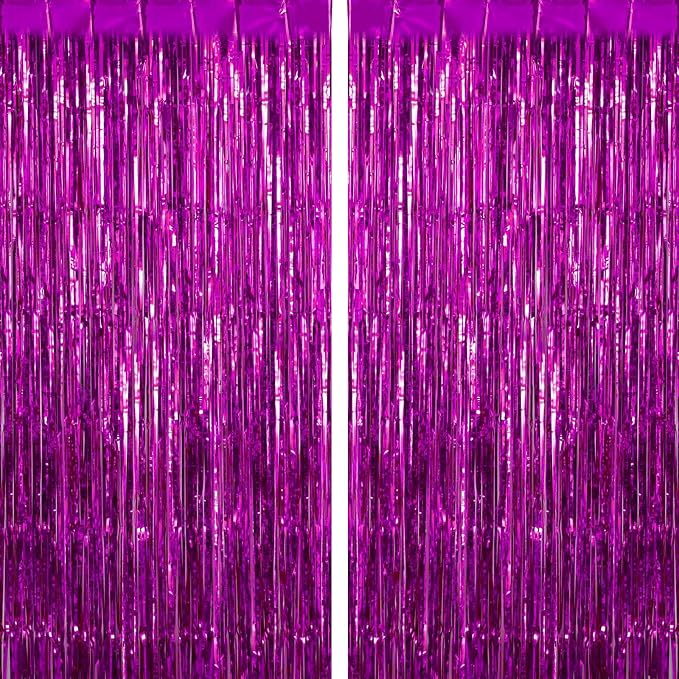 2 Pack Fringe Curtains Foil Shiny Fringe Backdrop Tinsel Door Streamers Foil by TOTAFAM