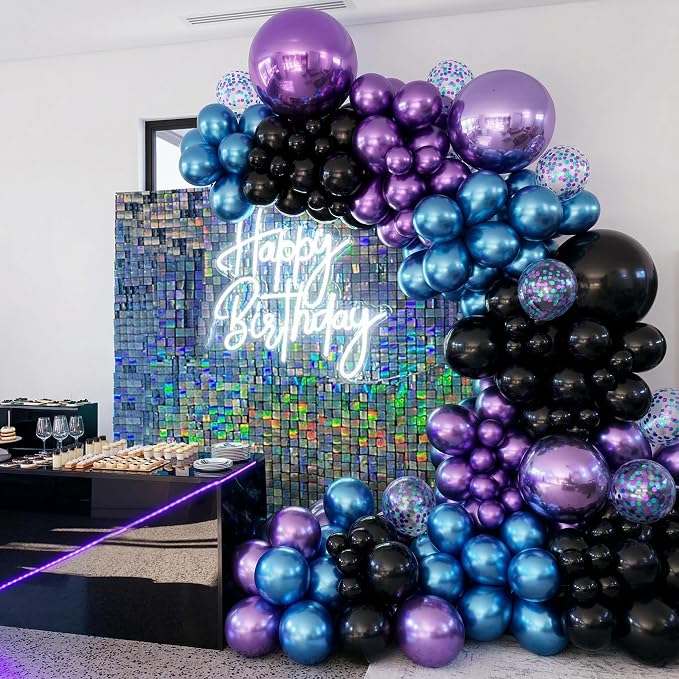 Black Blue and Purple Balloons, 12 Inch Metallic Blue Purple Black and Silver - Image 4