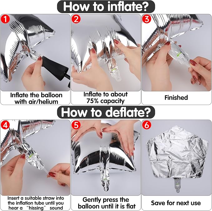 Fovths 12 Pieces Silver Foil Star Balloons 18 Inch Large Star Foil Balloon - Image 4