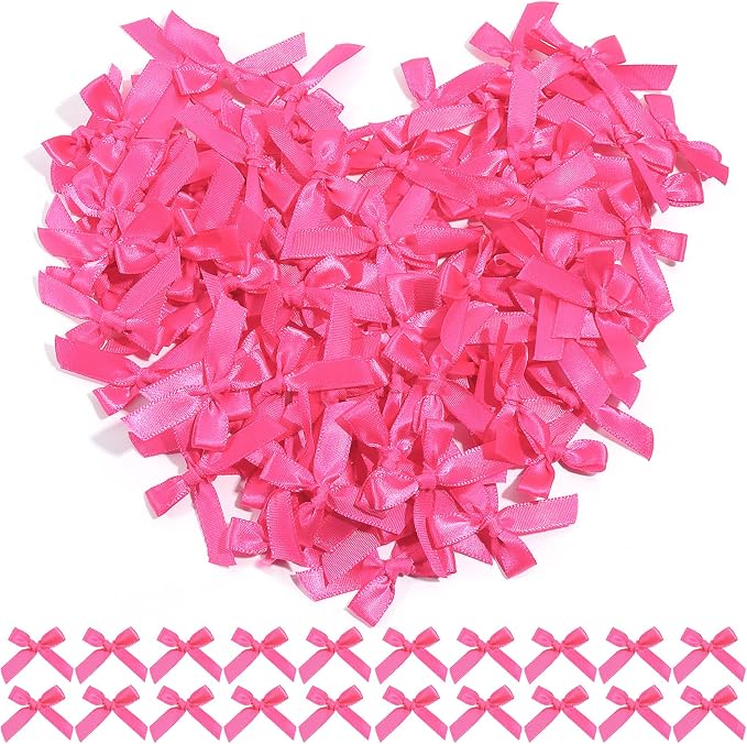 Hot Pink Mini Bows 1.57" 100PCS Small Satin Ribbon Bows by Loomeshribbonforcrafts%EF%BC%81