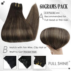 Full Shine Dark Brown Clip in Hair Extensions Ombre Human Hair Extension Brown Balayage 18 Inch Straight Lace Hair Extensions Real Human Hair Invisible Clip ins 3 Pcs 60 G