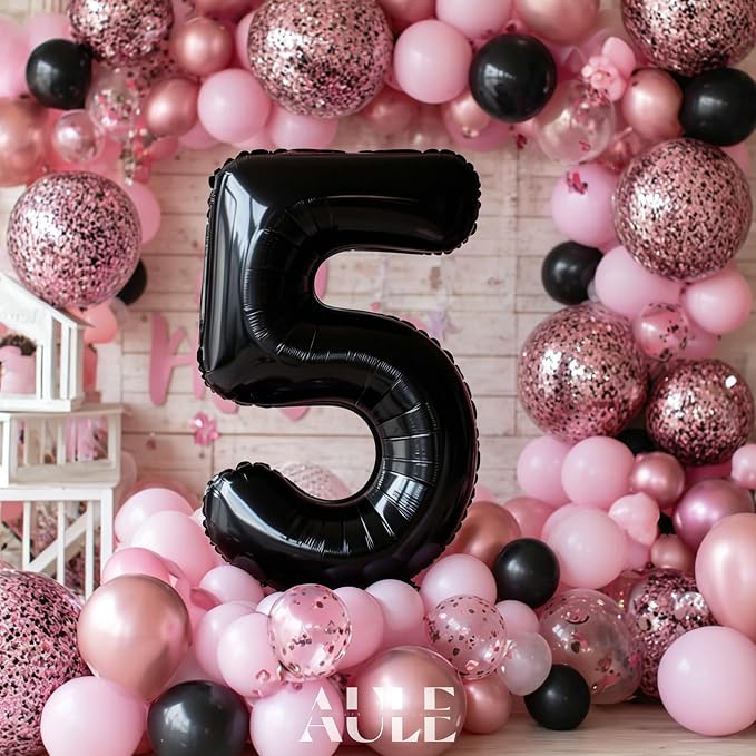 AULE 40 Inch Black Number Balloon 5 Foil 0-9 Birthday Big Numbers | Birthday - Image 2