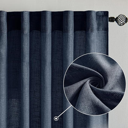 MIULEE Navy Blue Linen Curtains 52x108 Inch Length 2 Panels - Image 2
