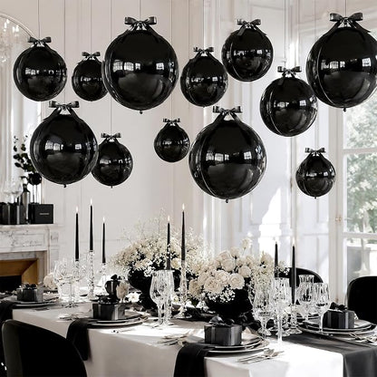 Black Round Foil Balloons with Satin Bows Ribbon - Image 4