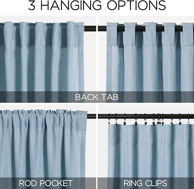 Dusty Blue Linen Back Tab Curtains 94 Inch Length - Image 3