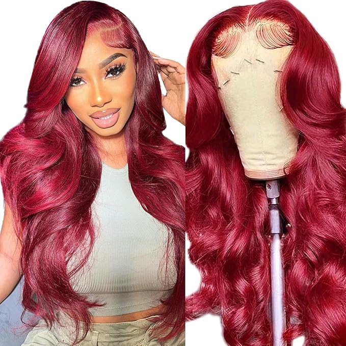30 Inch 99J Burgundy Lace Front Wigs Human Hair Red Wigs 13x4 Lace Frontal Lace Front Wigs Human Hair HD Red Colored Wig For Women