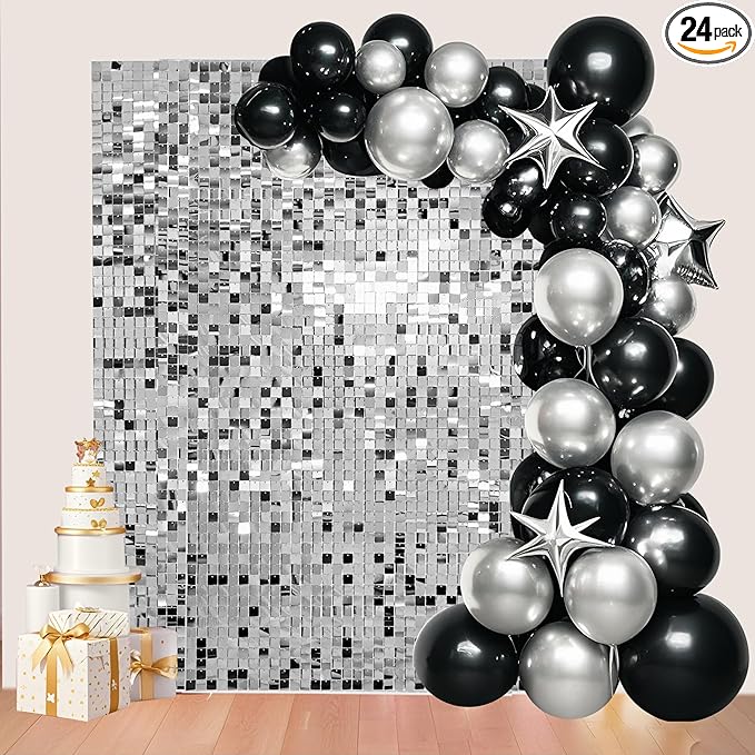 Ozikutech 24 Pcs Silver Shimmer Wall Backdrop Panels by Ozikutech