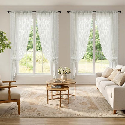 MIULEE Vintage Floral Scalloped Lace Curtains 2 Panels, Semi Sheer Curtains - Image 2