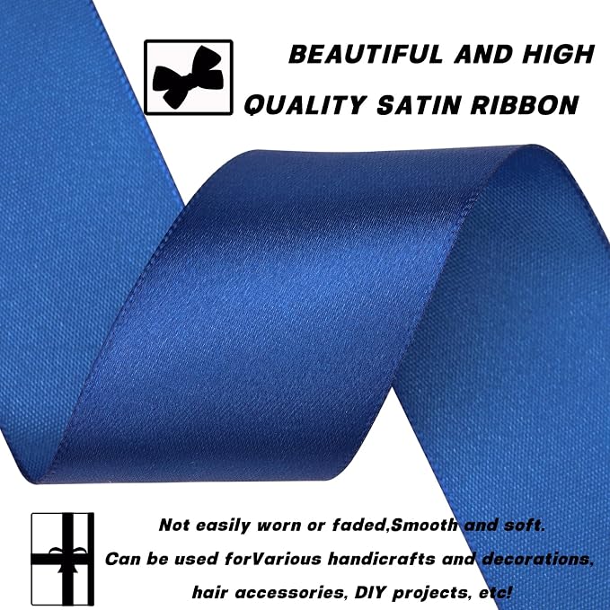 1-1/2 Inch 60 Yards Deep Blue Solid Satin Ribbon - Image 3