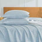 JELLYMONI 100% Natural Cotton Striped Queen Pillowcases Set, 2 Pack White and Grayish Blue Stripes Pattern Printed Pillow Covers with Envelope Closure(Pillows are not Included)