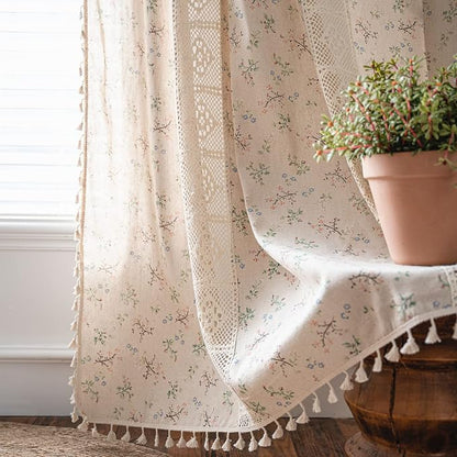 Sutuo Home Boho Curtain Semi-Blackout Crochet Hollow Lace Patchwork - Image 6