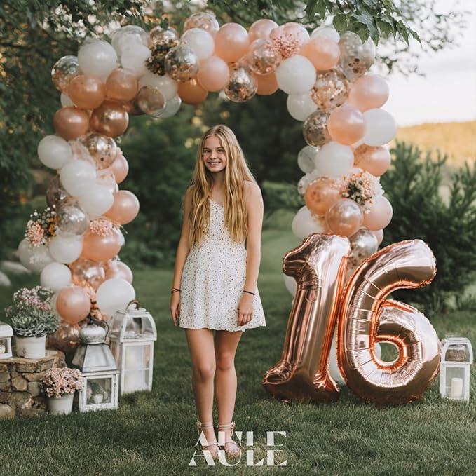 AULE 40 Inch Rose Gold 16 Balloon Number Foil 0-9 Birthday Big Numbers | - Image 4