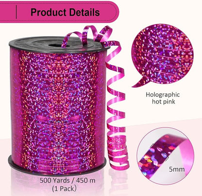 Pink Ribbon, 500 Yard Hot Pink Curling Ribbon, Rose Red Ribbon, Shiny Metallic - Image 5