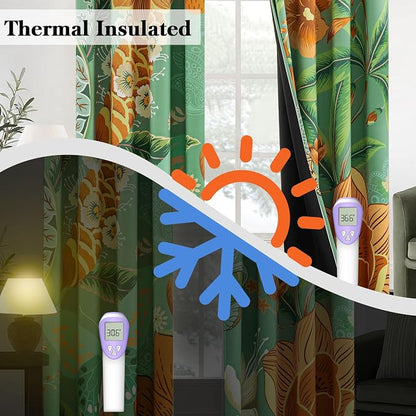 Tyrot Sage Green Boho Floral 100% Blackout Curtains - Image 5