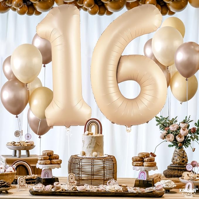 KatchOn Caramel 16 Balloon Numbers 40 Inch, Sweet 16 Party Decorations | 16th - Image 5