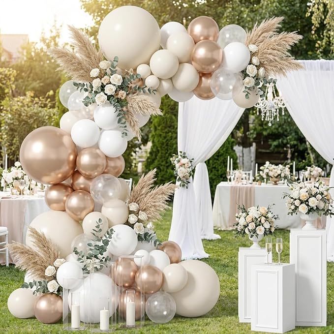 RUBFAC White and Champagne Gold Balloons Arch Kit - Image 5