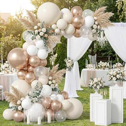 RUBFAC White and Champagne Gold Balloons Arch Kit - Image 5