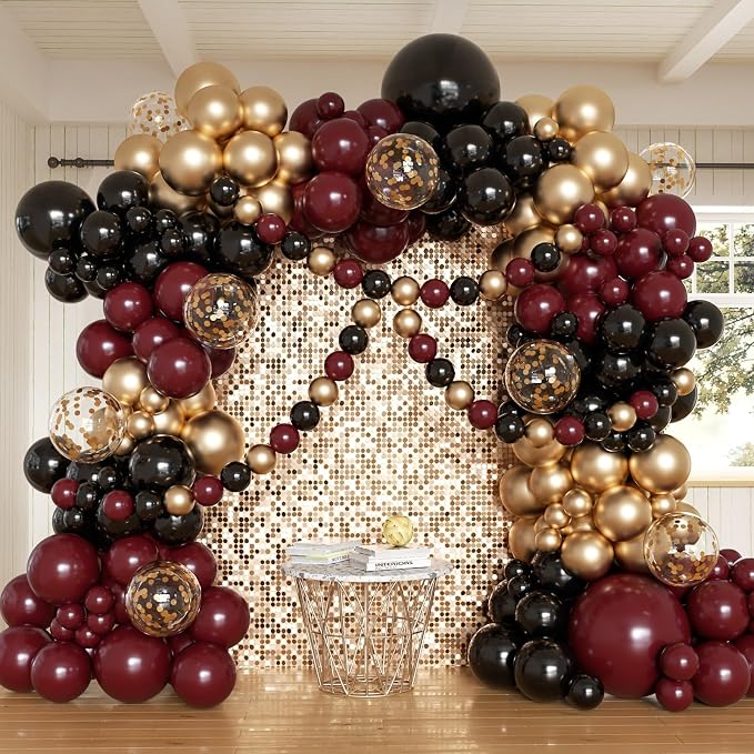 Burgundy and Gold Balloon Arch Kit by Anhiy