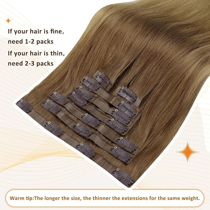 Full Shine Balayage Clip in Hair Extensions Light Brown to Blonde Clip in Human Hair Extensions PU Weft Seamless Clip ins for Women Soft Hair 18 Inch 8 PCS 120G