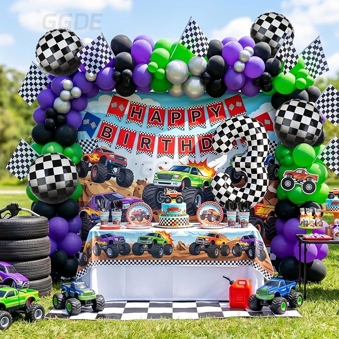 Monster Truck Birthday Party Theme 40 Inch Checkered Number Balloon 3 | - Image 4