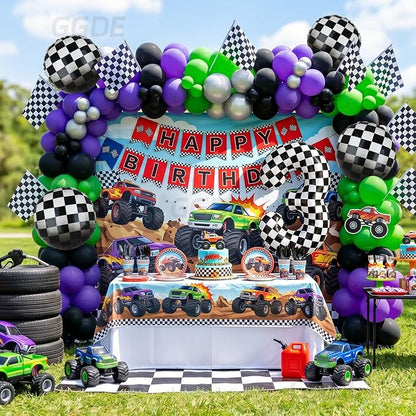 Monster Truck Birthday Party Theme 40 Inch Checkered Number Balloon 3 | - Image 4