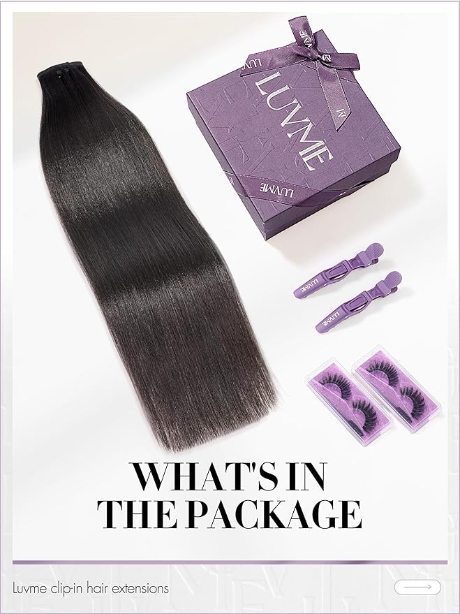 LUVME Straight Seamless 70g 4Pcs Clip in Hair Extensions Full Max with 24inch Remy Human Hair Clip ins Extensions, Natural Black 100% Real Soft Hair