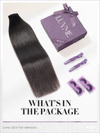 LUVME Straight Seamless 70g 4Pcs Clip in Hair Extensions Full Max with 22inch Remy Human Hair Clip ins Extensions, Natural Black 100% Real Soft Hair