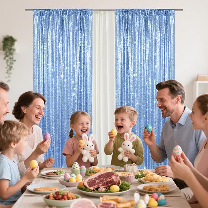 PartyDelight Baby Blue Sequin Backdrop Curtains 2x8ft 2 Panels | Sparkly 3mm - Image 7