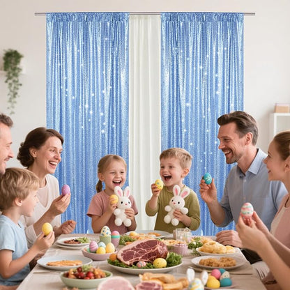 PartyDelight Baby Blue Sequin Backdrop Curtains 2x8ft 2 Panels | Sparkly 3mm - Image 7