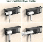 Hair Dryer Holder Wall Mounted Adhesive/Drilling, Hair Dryer Storage Organizer with Shelf & Hooks for Bathroom, Blow Dryer Holder, Hair Tool Organizer (Grey)
