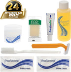 Moda West 24 Kits - Bulk Case of Wholesale Adult Basic Toiletries for Men, Women, Travel, Charity, Homeless Shelters, Cotton/Polyester Blend, Shampoo, Deodorant, Toothpaste, 24 Pre-Packaged Kits