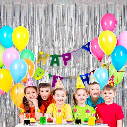 Silver Tinsel Foil Fringe Curtain Backdrop, 3.3 x 8.2 ft Metallic Glitter - Image 2