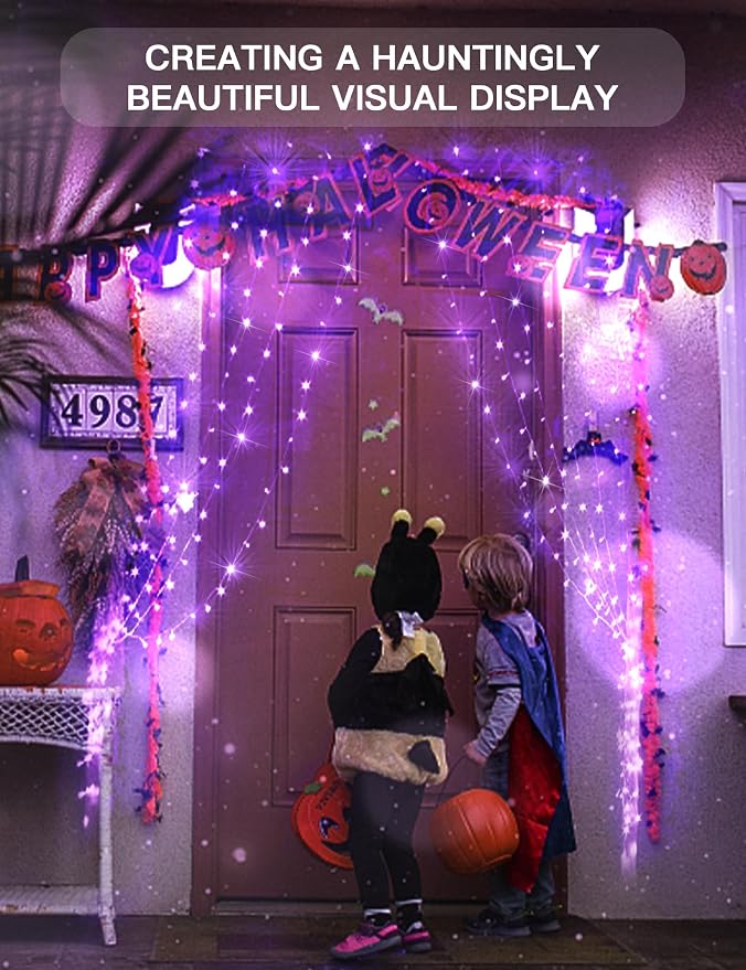 Purple Curtain Lights for Halloween, 200 LED Hanging String Lights - Image 4