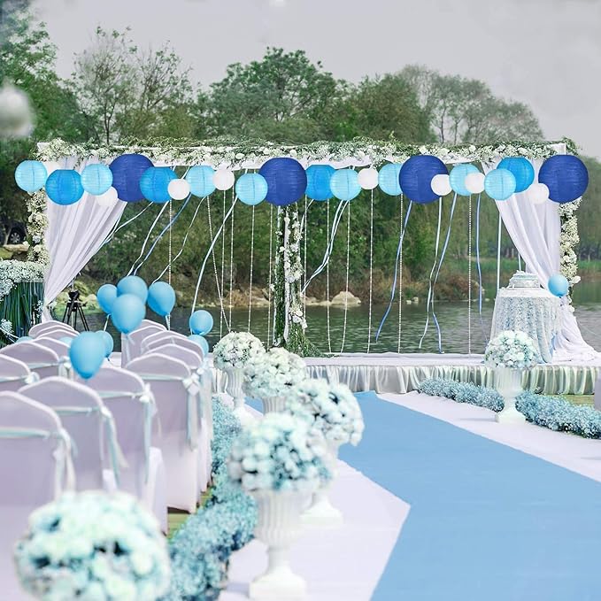 Blue Paper Lanterns 12 Pcs Assorted size of 6" 8" 10" 12" Chinese Round Paper - Image 5