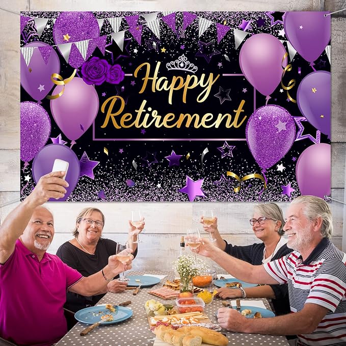 Blulu Retirement Party Decorations, Extra Large Fabric Retire Sign Banner Photo - Image 7