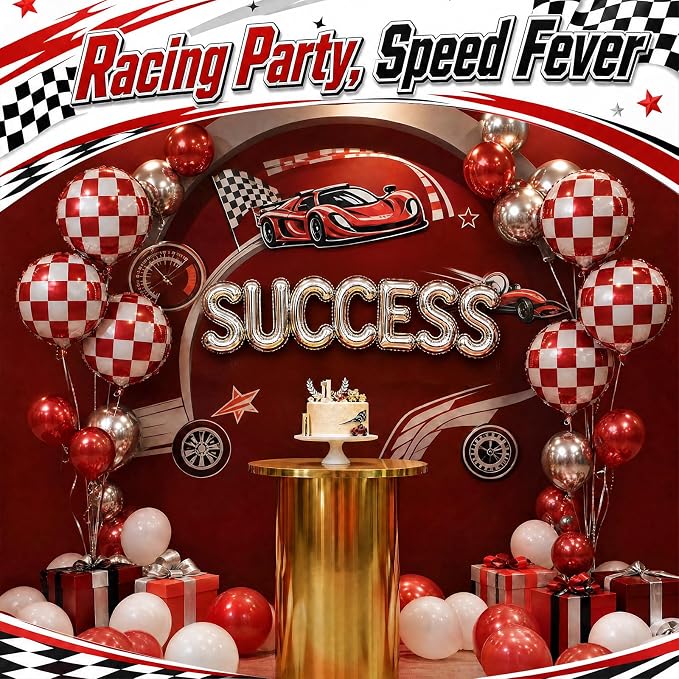 Gejoy 12 Pcs Checkered Foil Balloons Red White Gingham Plaid 18 Inch | - Image 6