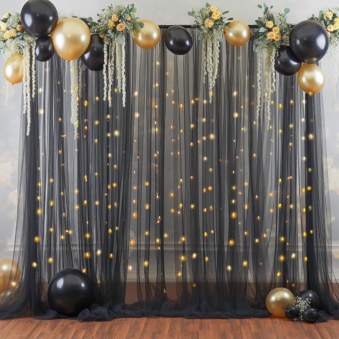 10x10ft Black Tulle Backdrop Curtain - Image 9